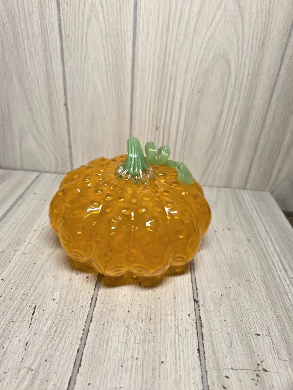 Large Blown Glass Pumpkin Murano Style Art Glass Thanksgiving Halloween Hobnail
